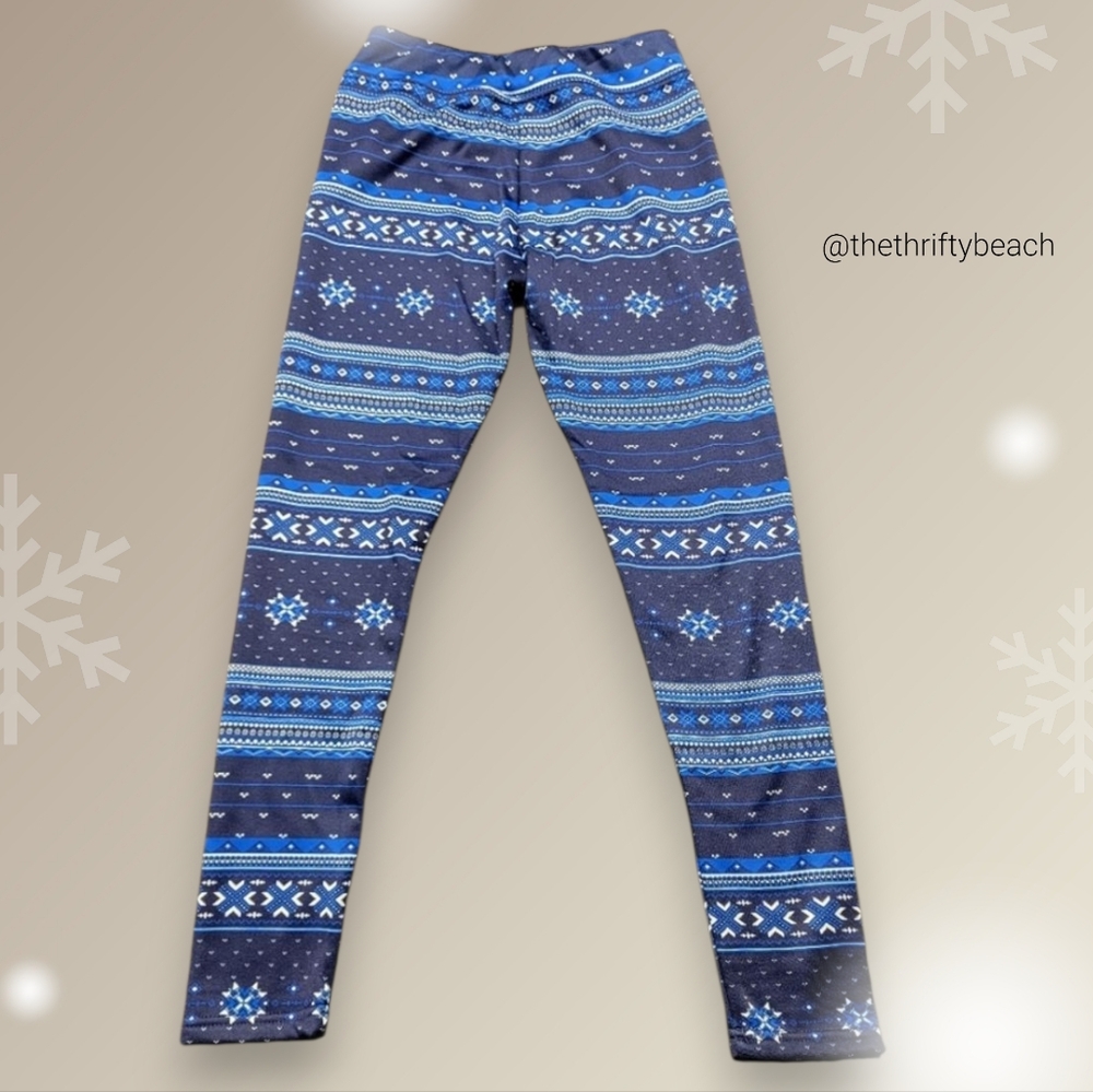 Serra Fleece-Lined Winter Leggings Size S Blue Fair Isle Snowflake